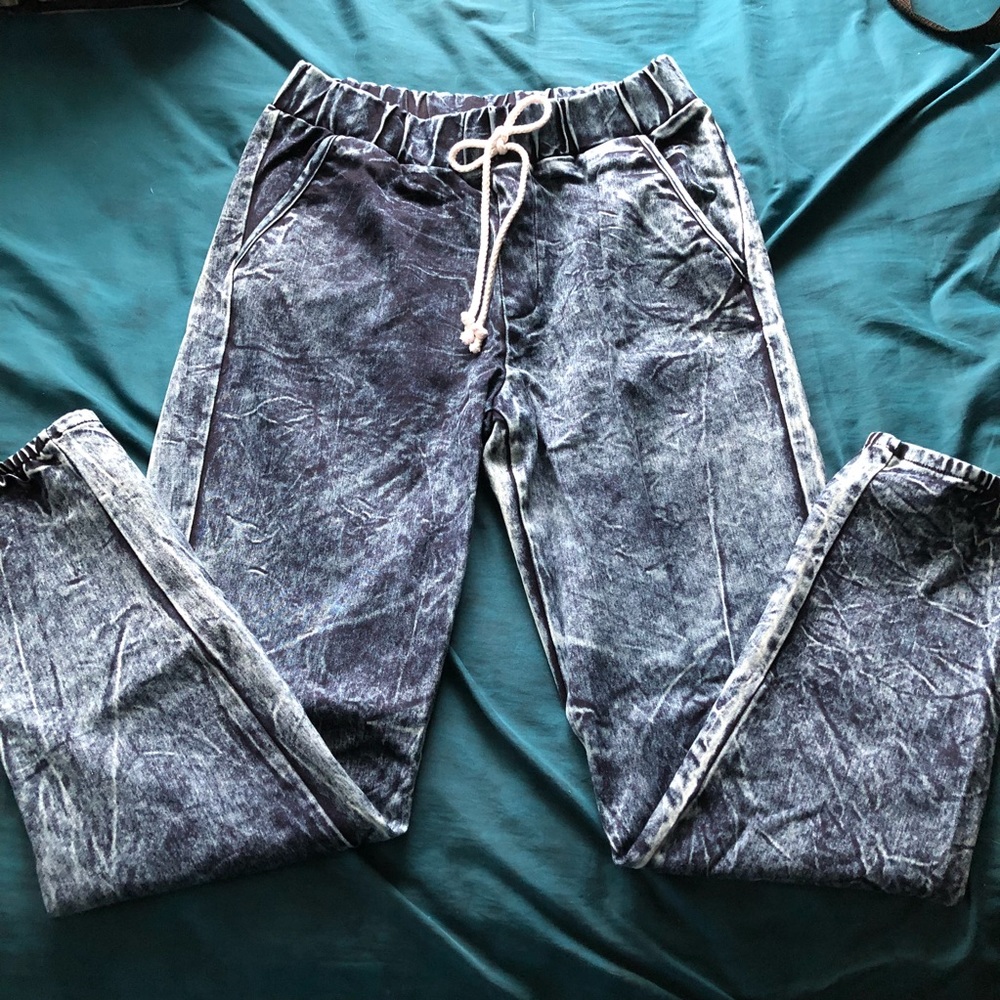 Acid wash denim joggers